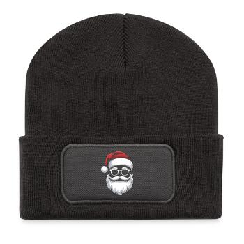 Le Père Noël avec des lunettes à moustache - Beanie recyclé à patch - charbon - Devant
