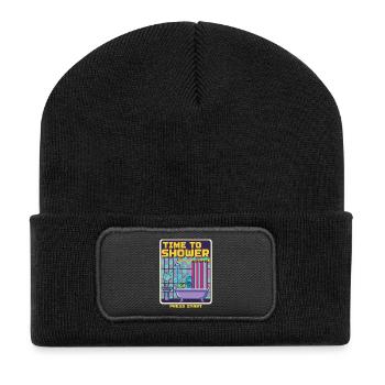Zeit zum Duschen Monster Retro Pixel Bath Game Lustig - Recycelte Patch Beanie - Schwarz - Vorne
