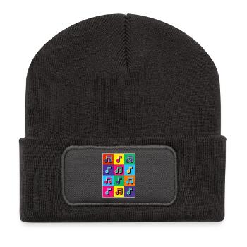 Mosaïque de notes musicales Pop Art - Beanie recyclé à patch - charbon - Devant