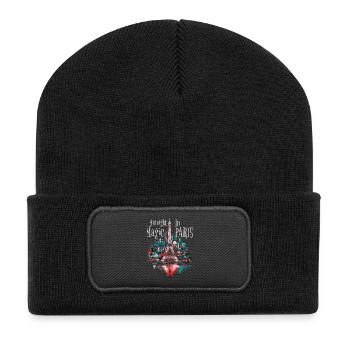 Paris Eiffelturm Frankreich Stadt Skyline Nacht - Recycelte Patch Beanie - Schwarz - Vorne