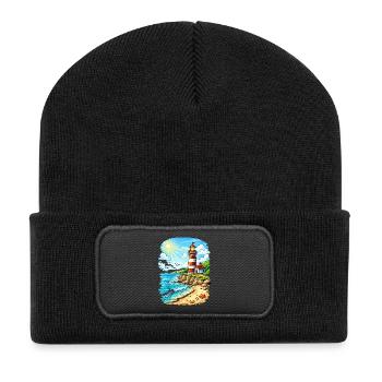 Phare sur la plage côtière ensoleillée - Beanie recyclé à patch - noir - Devant