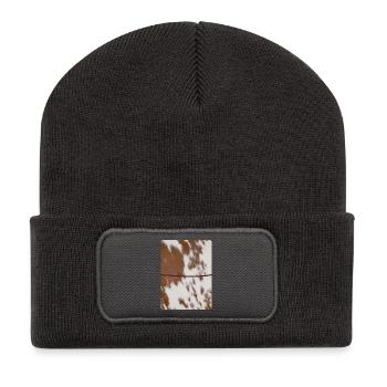 Brown Cowhide Leather Journal - Recycled Patch Beanie - dark grey - Front
