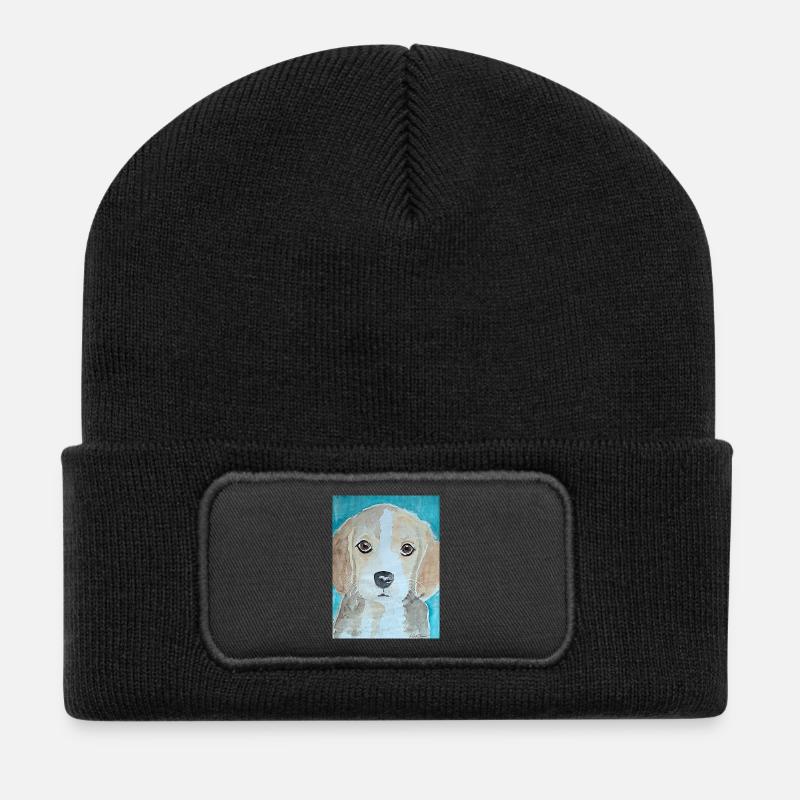 Beagle Welpe,  Aquarell  - Recycelte Patch Beanie - Schwarz