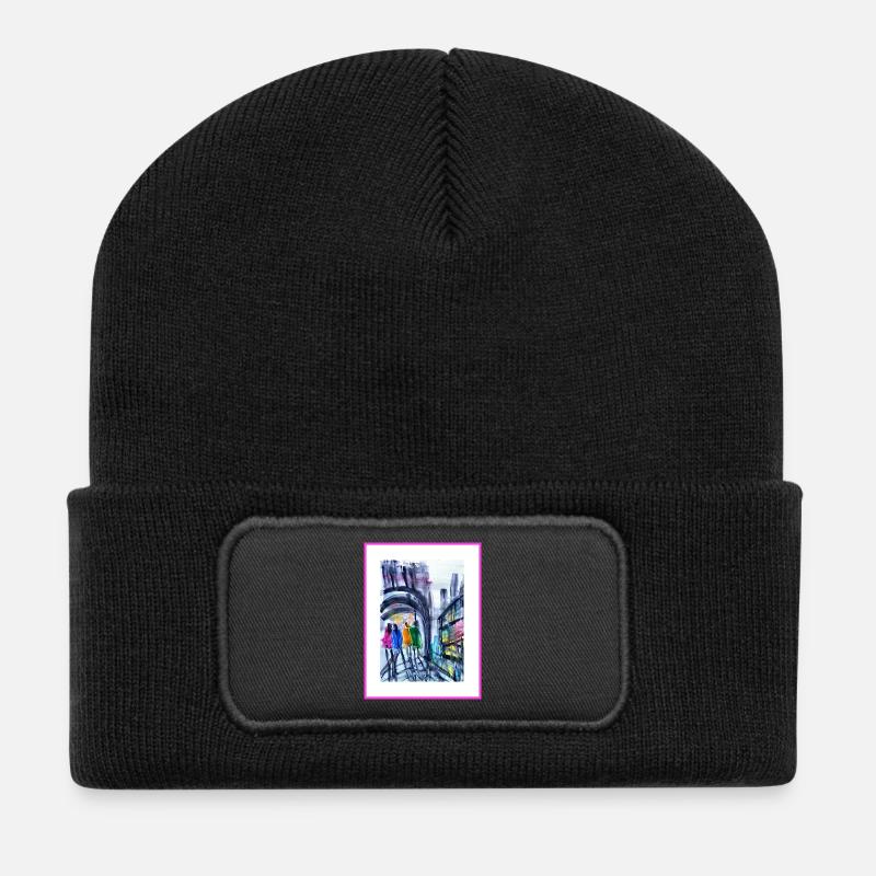 Urban style Aquarell, abstrakt  - Recycelte Patch Beanie - Schwarz