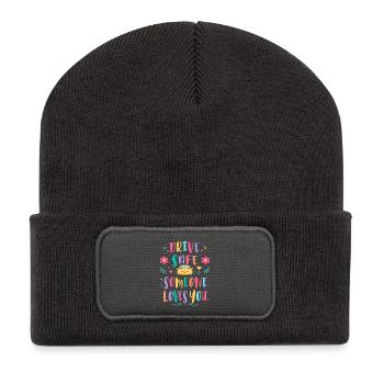 Conduis prudemment, quelqu’un t’aime - Beanie recyclé à patch - charbon - Devant