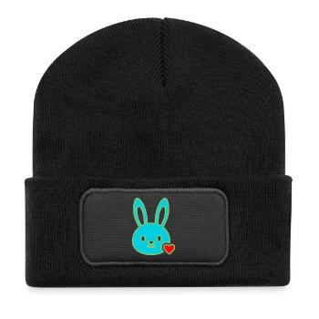 Neon Bunny Head Heart Y2K Cute Vector - Recycled Patch Beanie - black - Front