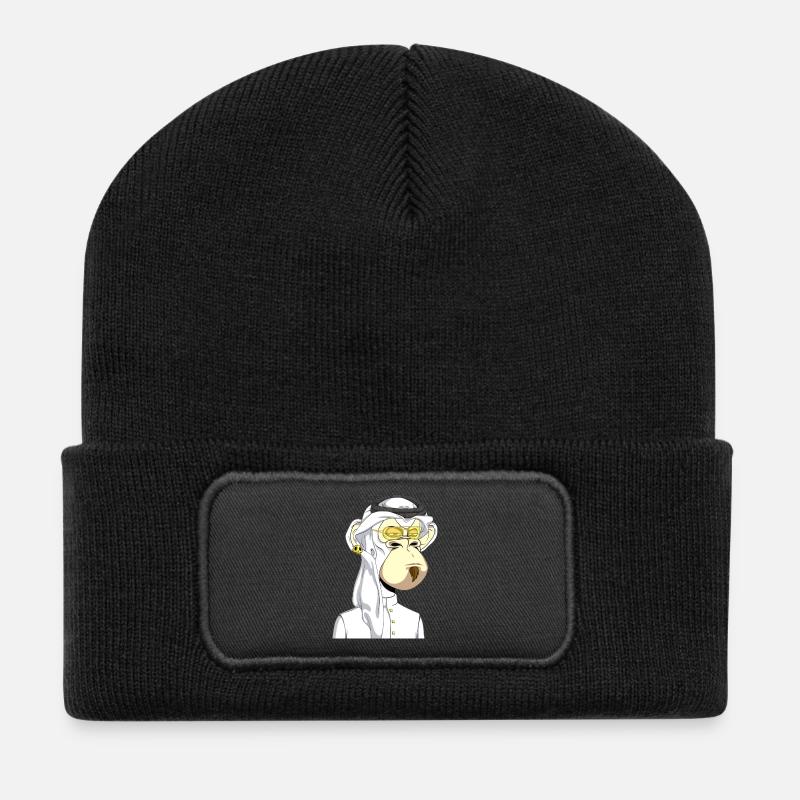 Ape with gold glasses - Recycled Patch Beanie - black
