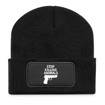 Stop Animal Murder – Statement Shirt - Recycled Patch Beanie - black - Front