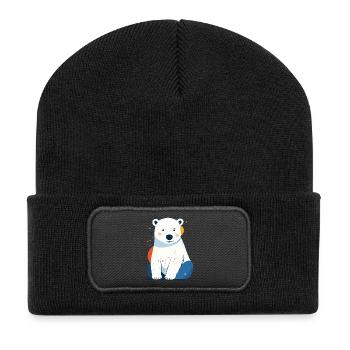 Polar Bär Eisbär Kind Baby Junges Kuschel Pastell - Recycelte Patch Beanie - Schwarz - Vorne
