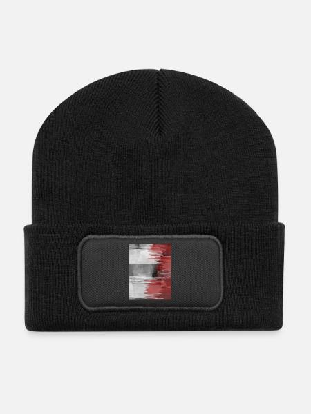Red Brush Stripe on Gray Background - Recycled Patch Beanie - black