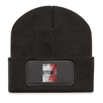 Roter Pinselstreifen auf Grauem Hintergrund - Recycelte Patch Beanie - Dunkelgrau - Vorne