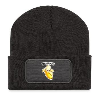 Kawaii Banane Cartoon Aufdruck - Recycelte Patch Beanie - Dunkelgrau - Vorne