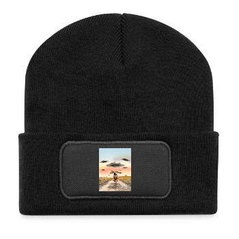 Dog and UFO Gift for Science Fiction Fans - Recycled Patch Beanie - black - Front