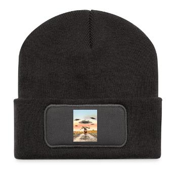 Dog and UFO Gift for Science Fiction Fans - Recycled Patch Beanie - dark grey - Front
