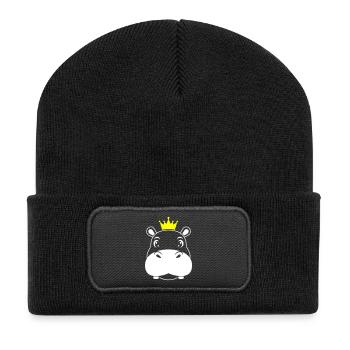 Nilpferd König Krone Prinz Vektor - Recycelte Patch Beanie - Schwarz - Vorne