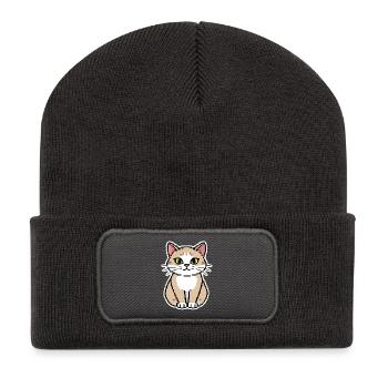 Katze Pixel Art - Recycelte Patch Beanie - Dunkelgrau - Vorne