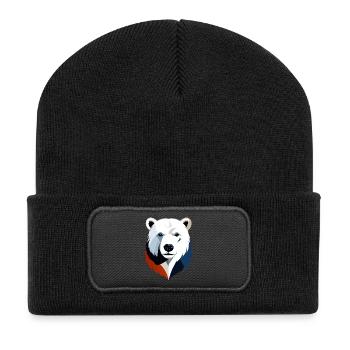 Geometrischer Polarbär Farbsplit - Recycelte Patch Beanie - Schwarz - Vorne