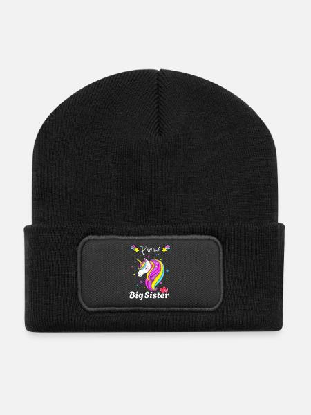 Magische große Schwester Einhorn-Kunst der Sternennacht - Recycelte Patch Beanie - Schwarz