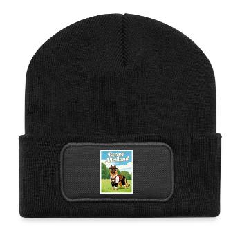 Deutscher Schäferhund in bayerischer Tracht - Recycelte Patch Beanie - Schwarz - Vorne