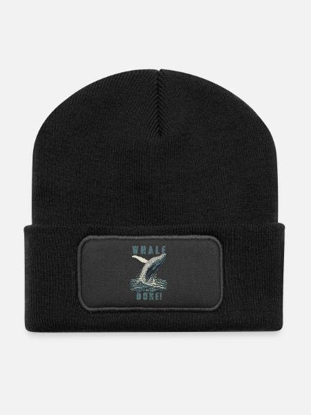 Vintage Whale Done Whale Humor - Recycelte Patch Beanie - Schwarz