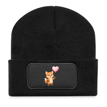 Heart Balloon Fox - Recycled Patch Beanie - black - Front