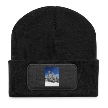 Magie de la neige de la forêt d’hiver - Beanie recyclé à patch - noir - Devant