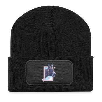 Pastell-Esel im Bilderrahmen Esel und Herzen - Recycelte Patch Beanie - Schwarz - Vorne