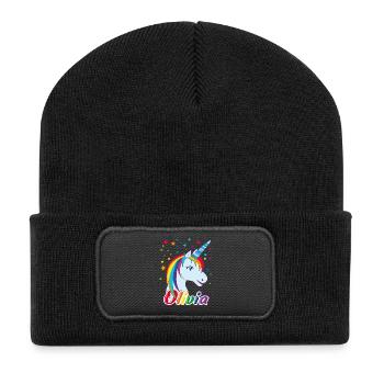 Unicorn Olivia Rainbow - Recycled Patch Beanie - black - Front