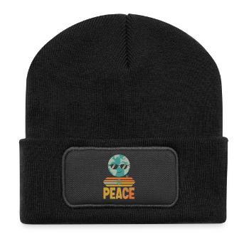 Erde mit Peace-Sonnenbrille Retro - Recycelte Patch Beanie - Schwarz - Vorne