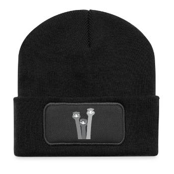 Nandu, tête d’autruche, émeu, autruche - Beanie recyclé à patch - noir - Devant