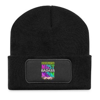World's Badass Mom – Mutiges, florales Muttertagsgeschenk - Recycelte Patch Beanie - Schwarz - Vorne