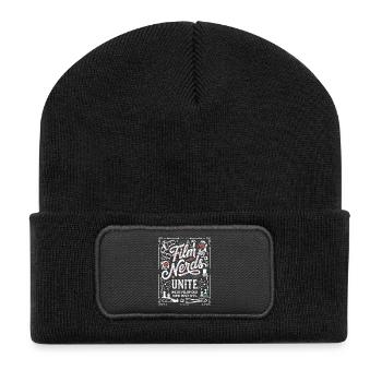 Film Nerds Unite Creative Cinema Lovers - Recycelte Patch Beanie - Schwarz - Vorne