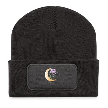 Freesie mit Halbmond und Sternen Illustration  - Recycelte Patch Beanie - Dunkelgrau - Vorne