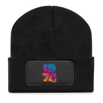 1974 Jahrgang Vintage Geburtstag Geschenk - Recycelte Patch Beanie - Schwarz - Vorne