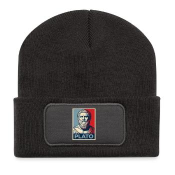 Platon-Porträt im Retro-Design - Recycelte Patch Beanie - Dunkelgrau - Vorne