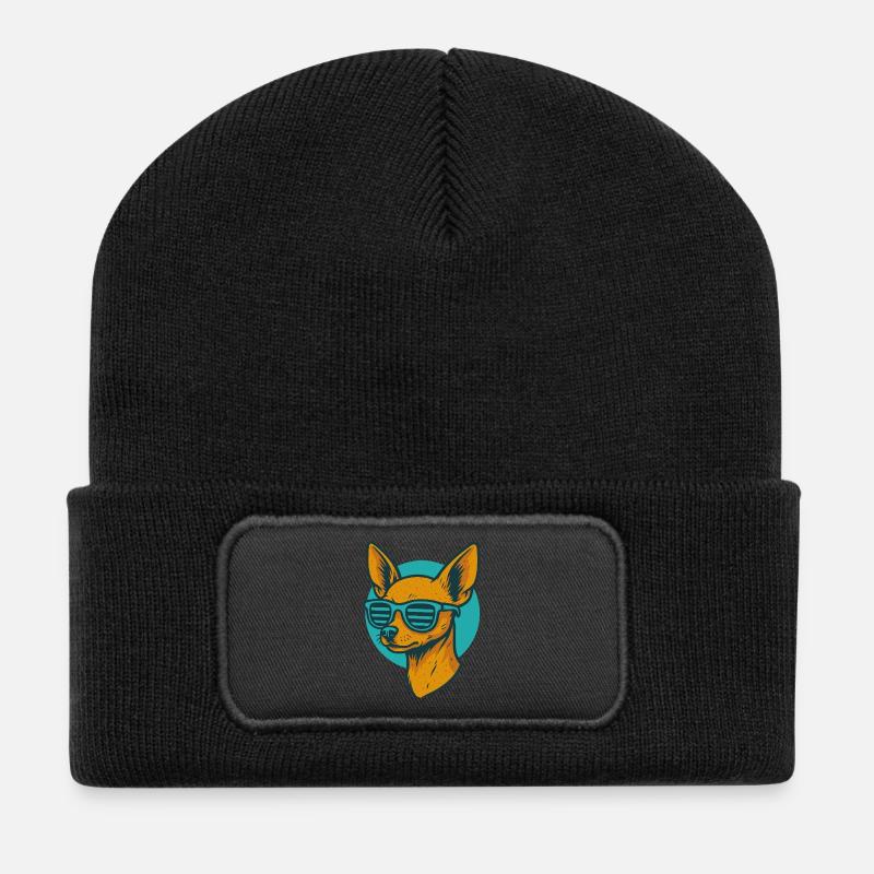Chihuahua Sunglasses Retro - Recycled Patch Beanie - black