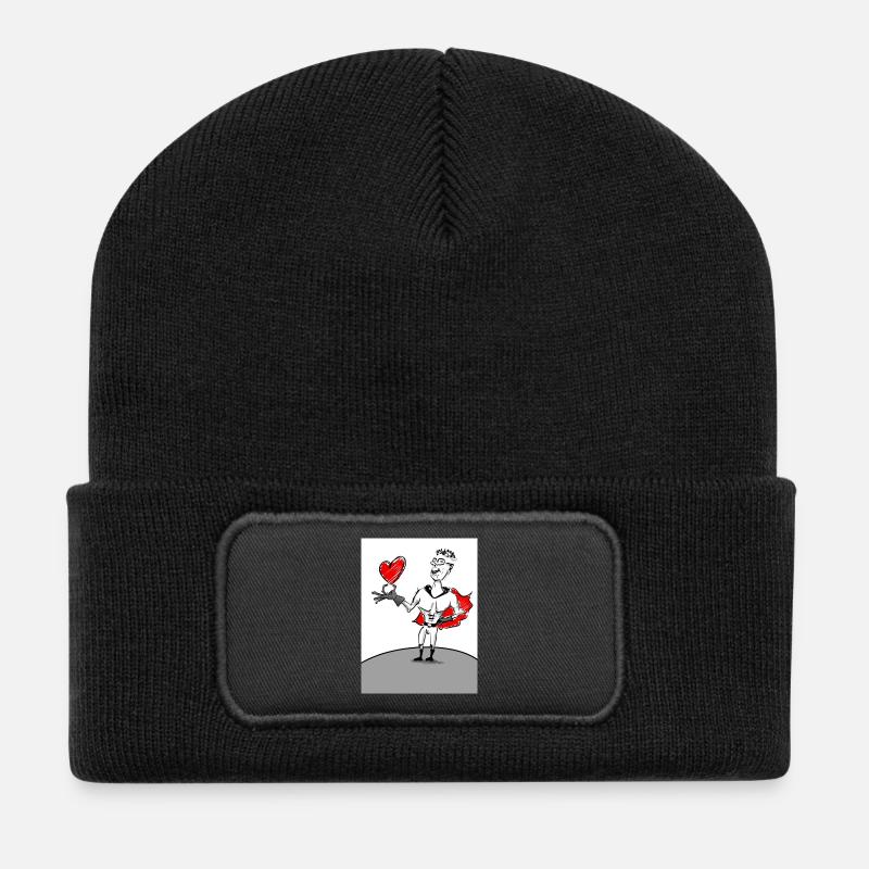 Herzheld: Superheld mit Herz - Recycelte Patch Beanie - Schwarz