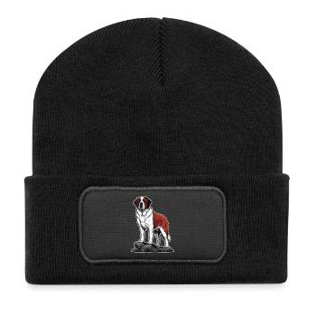 Retter des Sankt-Bernhardiner-Hundeporträts auf dem Felsen - Recycelte Patch Beanie - Schwarz - Vorne