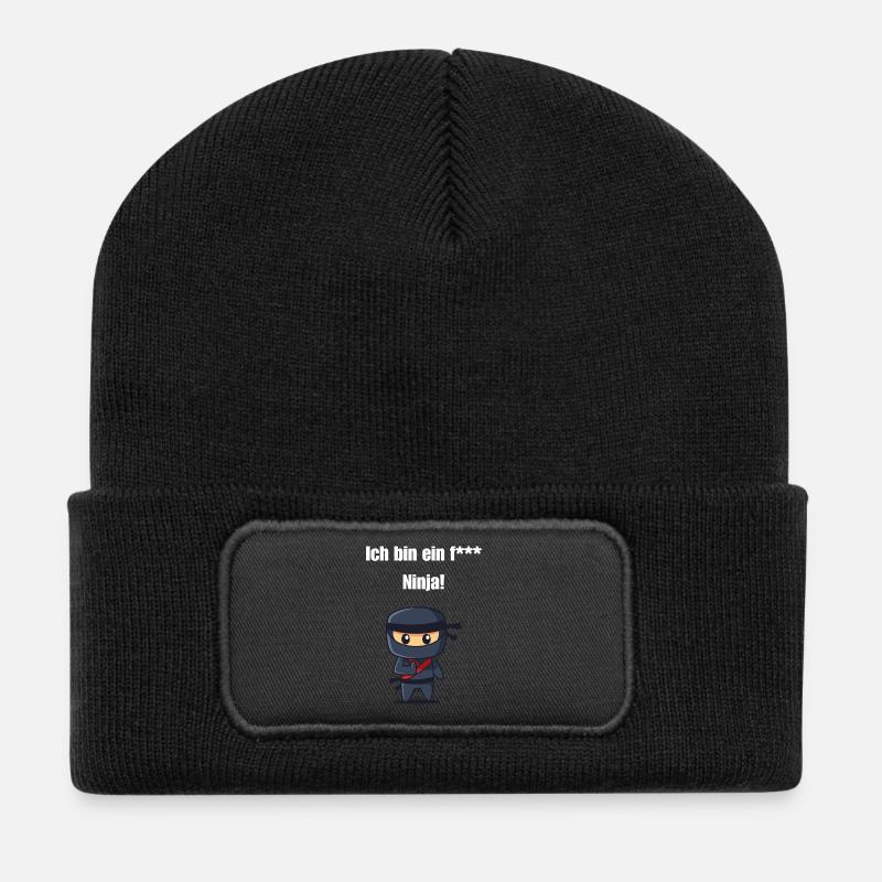 Ich bin ein f*** Ninja! - Recycelte Patch Beanie - Schwarz
