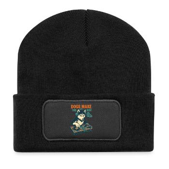 Husky DJ Retro Design: Dogs Make the Best DJs - Recycelte Patch Beanie - Schwarz - Vorne