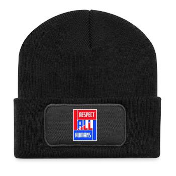 Respect All Humans Statement Menschlichkeit Spruch - Recycelte Patch Beanie - Schwarz - Vorne