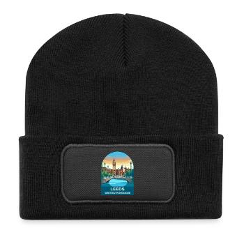 Leeds Skyline UK Yorkshire Travel Illustration - Recycled Patch Beanie - black - Front