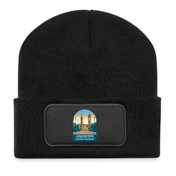 Leicester Skyline UK Travel Poster Design - Recycled Patch Beanie - black - Front