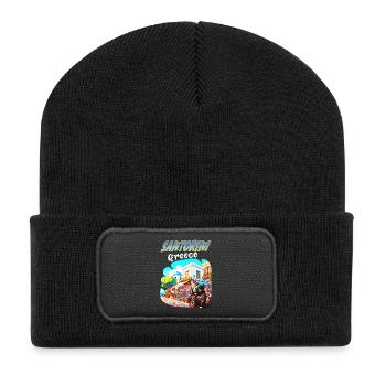 Guinea Pig Adventures in Santorini Greece - Recycled Patch Beanie - black - Front