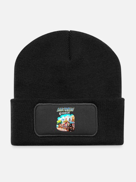 Guinea Pig Adventures in Santorini Greece - Recycled Patch Beanie - black