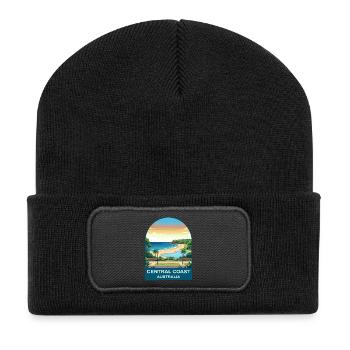 Affiche de voyage sur la plage de la côte centrale australienne - Beanie recyclé à patch - noir - Devant