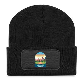 Adelaide Australien Stadt-Skyline-Reiseplakat - Recycelte Patch Beanie - Schwarz - Vorne