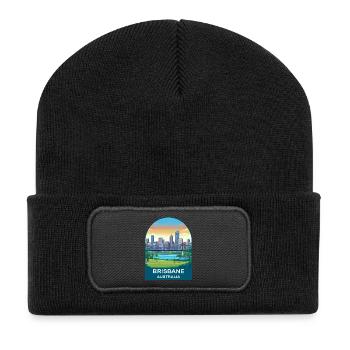 Brisbane Australia Story Bridge Travel Poster - Recycled Patch Beanie - black - Front