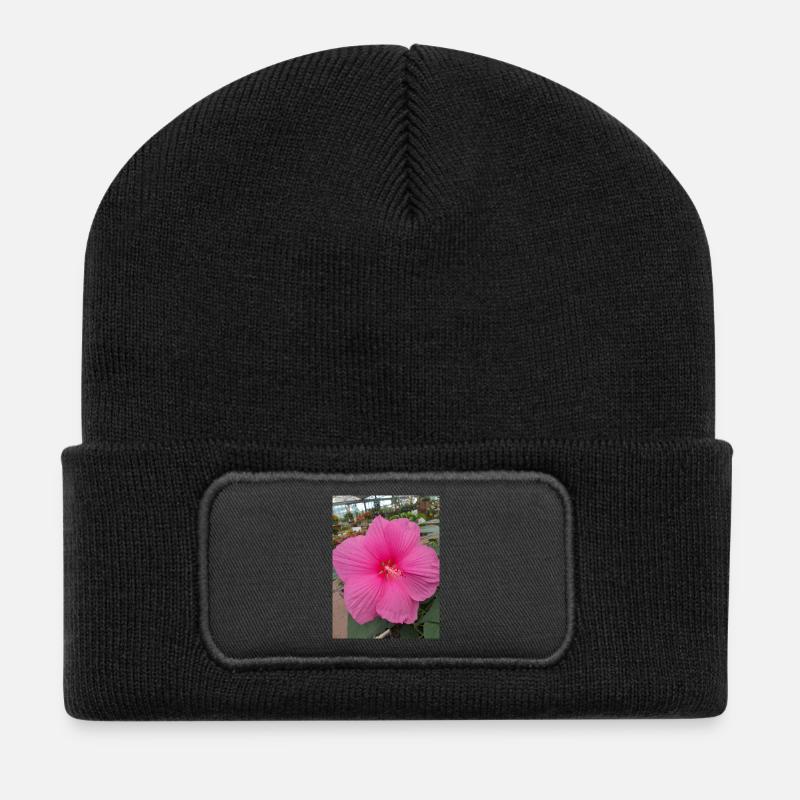 Hibiscus Rose Éclat Tropical Textile - Beanie recyclé à patch - noir