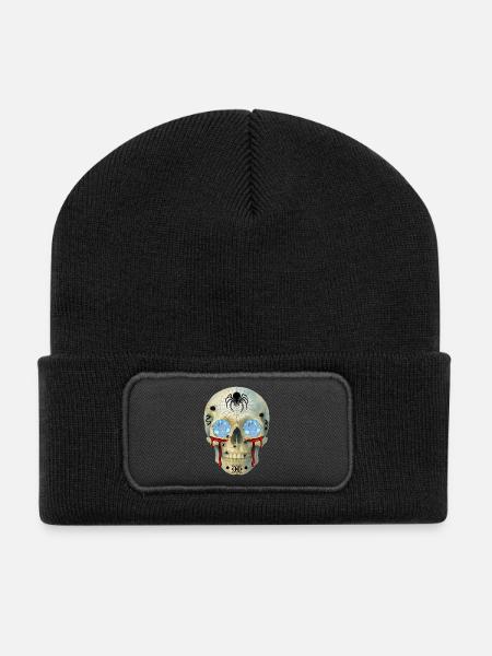 Skull with spiders and diamond eyes t-shirt design - Recycled Patch Beanie - black